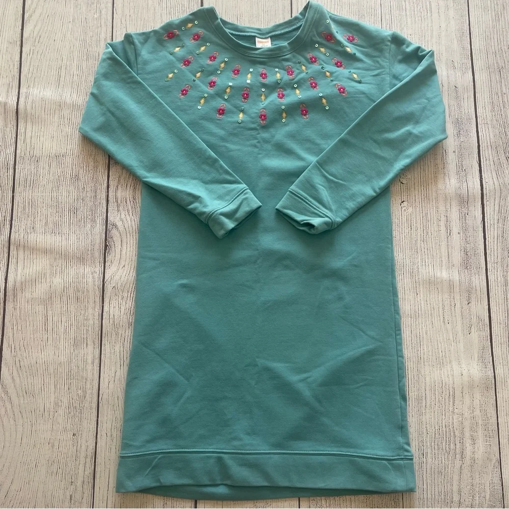 Gymboree Ready, Jet Go Teal Floral Shift Dress Size 14